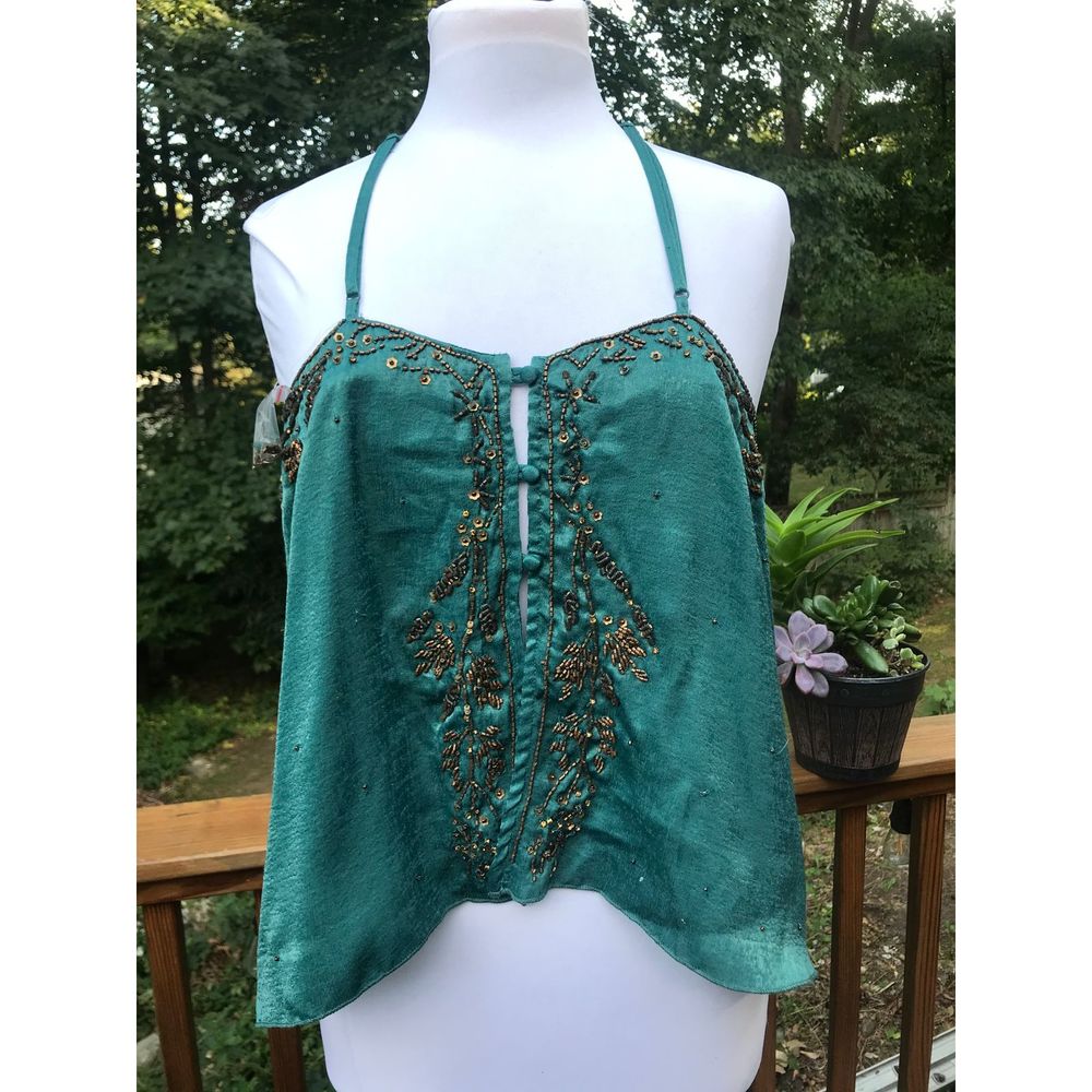 Free People Green Victoria Embellished Cami-Large